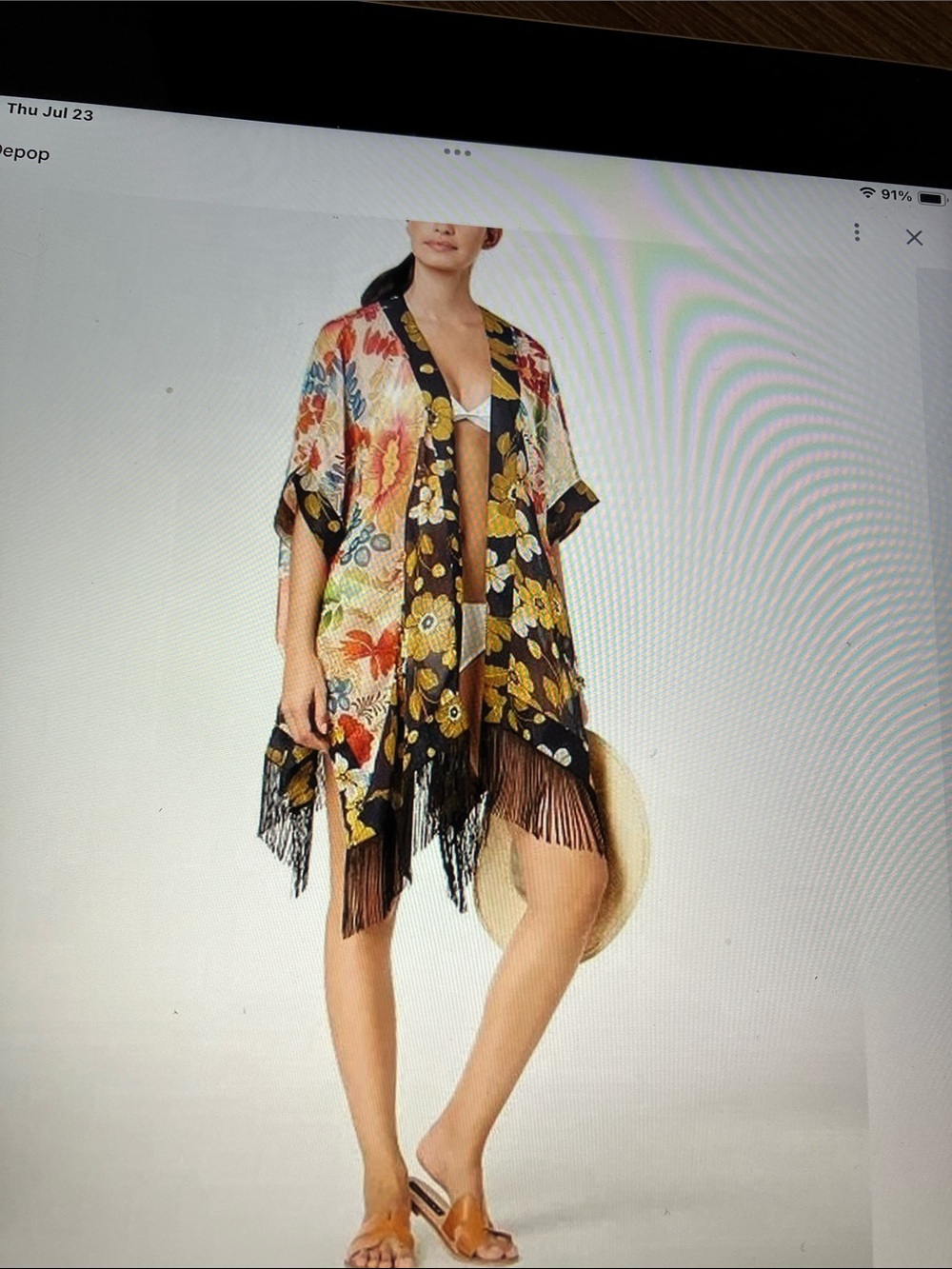 SO 
Floral Fringe Kimono Cover-Up in Black & Yellow